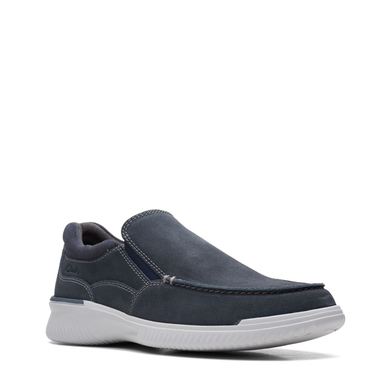 Navy Men's Clarks Donaway Free Waxy Slip Ons | 4902618-AF