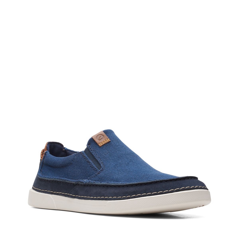 Navy Men's Clarks Gereld Step Combi Slip Ons | 0549621-QM