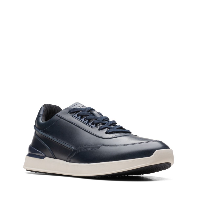 Navy Men's Clarks RaceLite Lace Leather Sneakers | 9537468-CJ