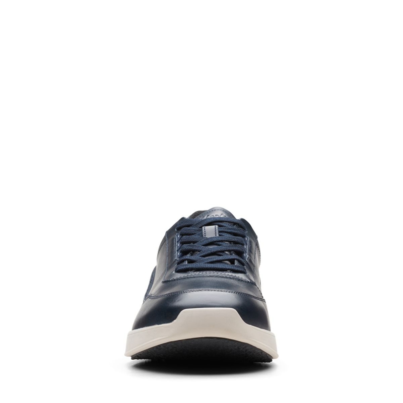 Navy Men's Clarks RaceLite Lace Leather Sneakers | 9537468-CJ