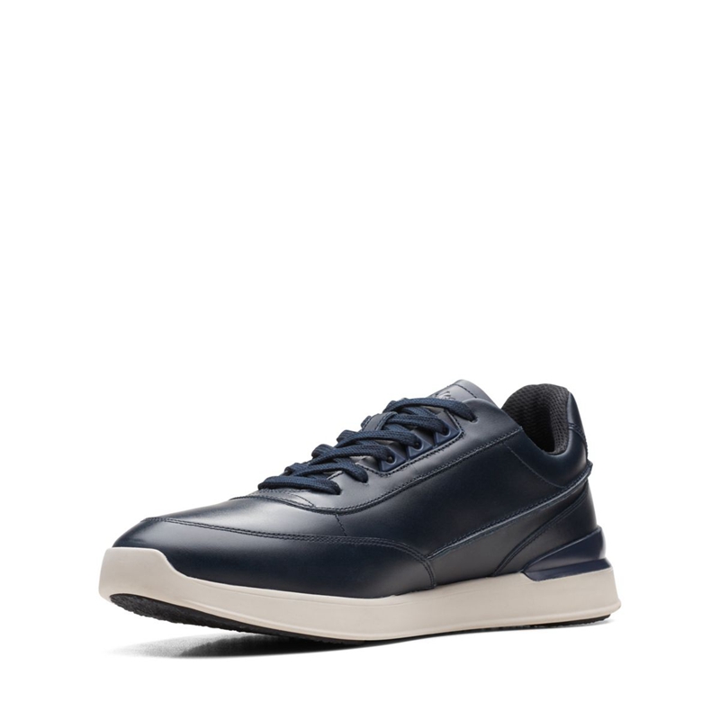 Navy Men's Clarks RaceLite Lace Leather Sneakers | 9537468-CJ