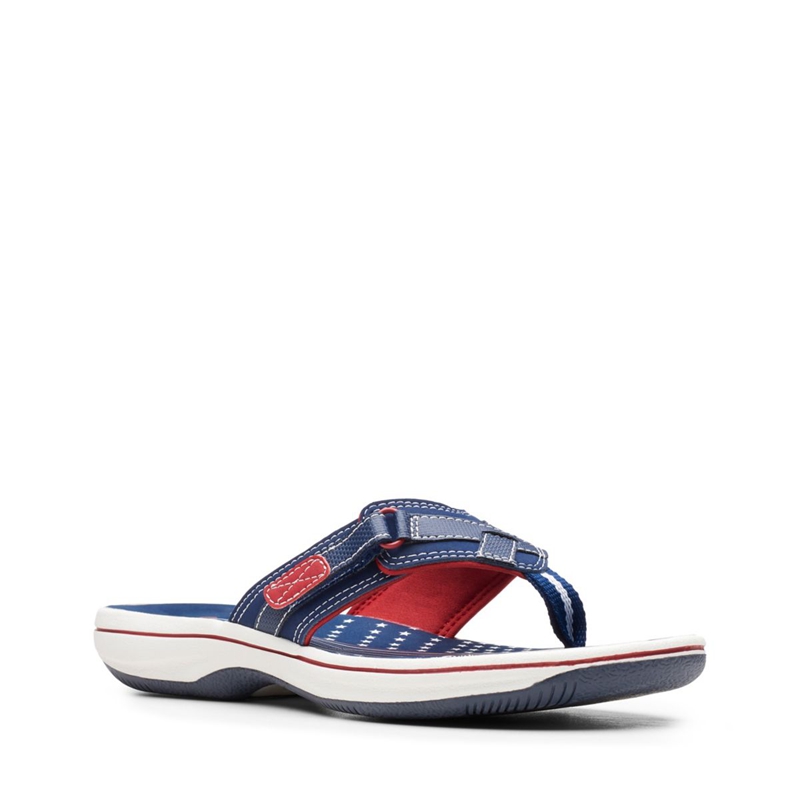 Navy / Red Women's Clarks BREEZE SEA Flip Flops | 4725610-CX