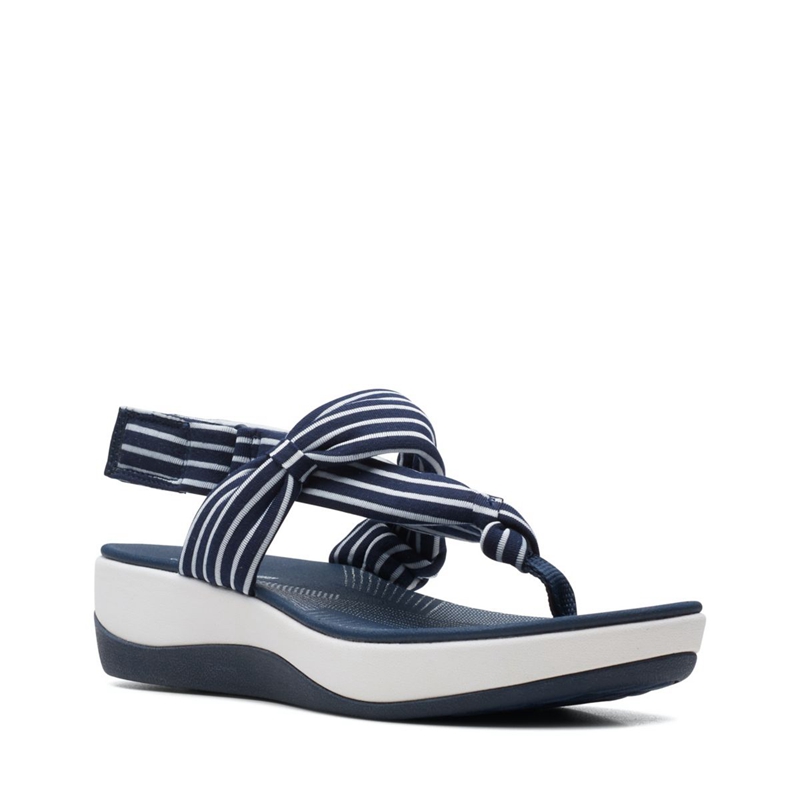 Navy Women's Clarks Arla Nicole Print Sandals | 1524397-ZN