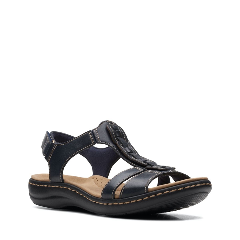 Navy Women's Clarks Laurieann Kay Leather Sandals | 9268140-CT