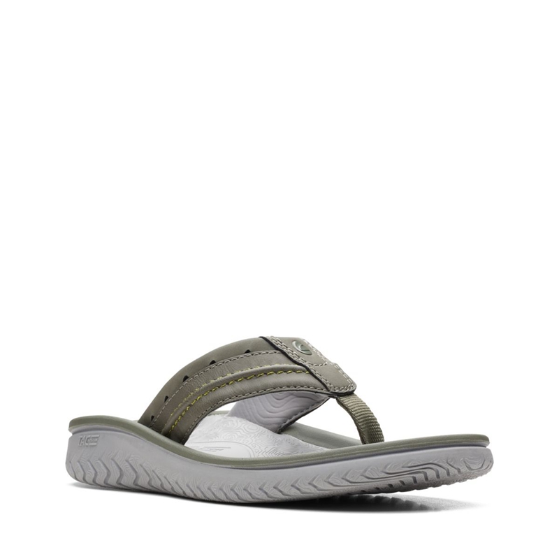 Olive Men's Clarks Wesley Post Flip Flops | 7504189-RX