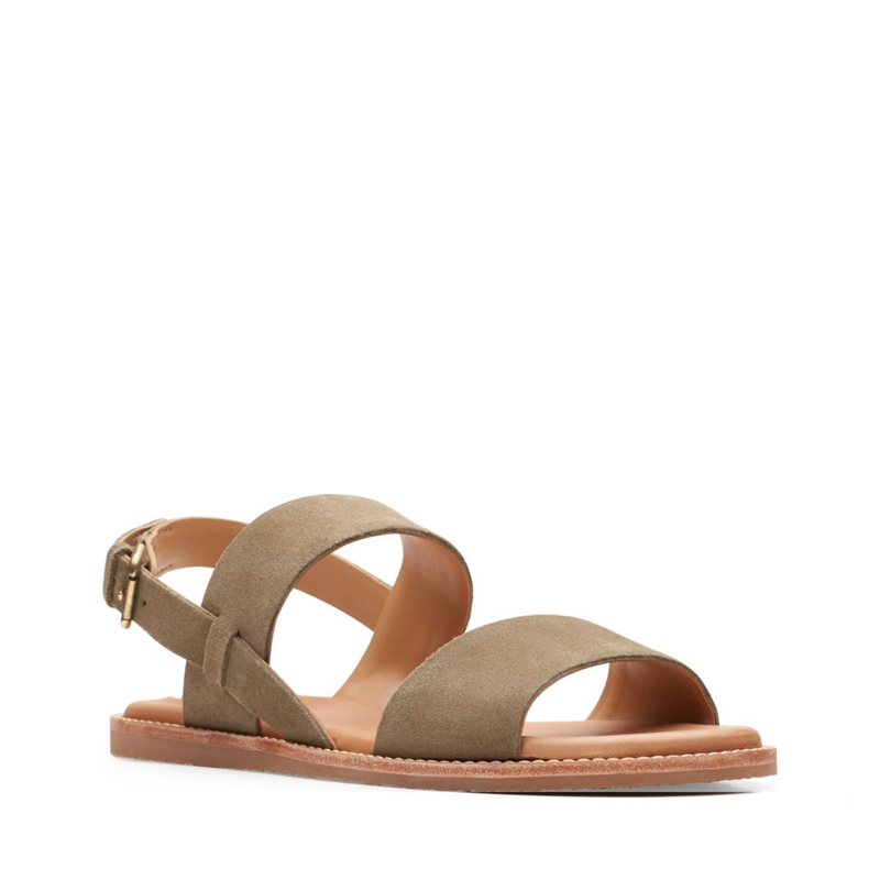 Olive Women's Clarks Karsea Strap Suede Sandals | 2810479-DO