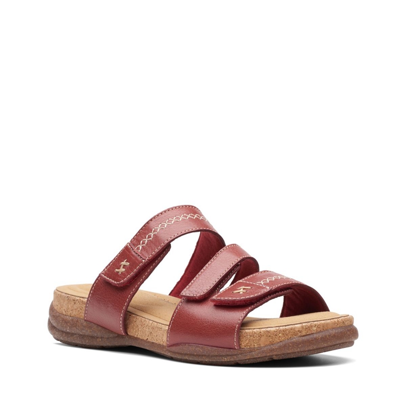 Red Women's Clarks Roseville Bay Red Leather Sandals | 9845371-VB