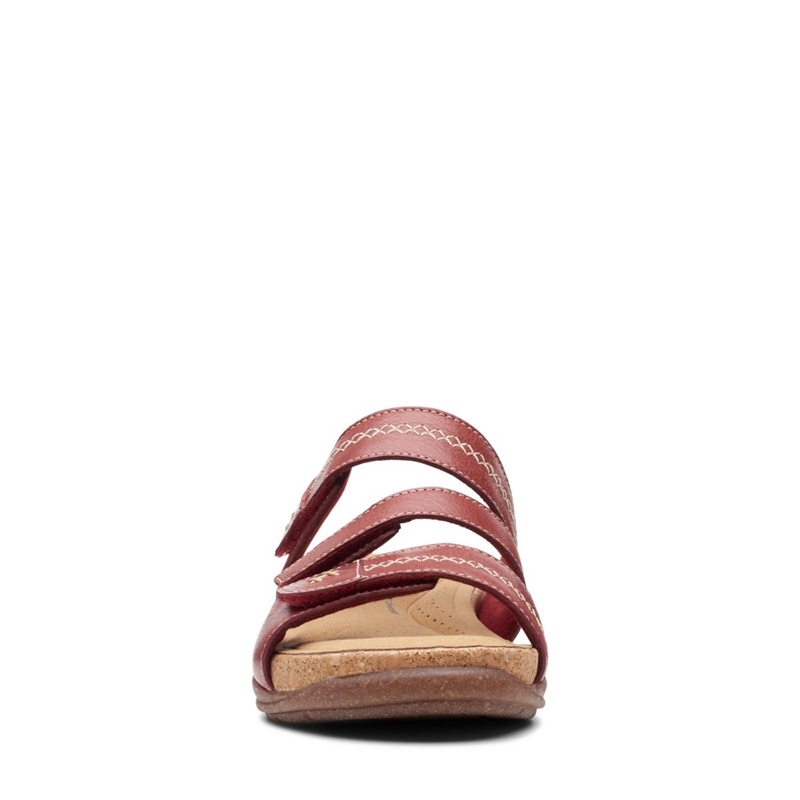 Red Women's Clarks Roseville Bay Red Leather Sandals | 9845371-VB