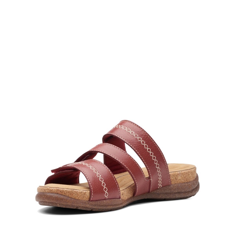 Red Women's Clarks Roseville Bay Red Leather Sandals | 9845371-VB