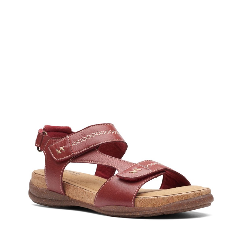 Red Women's Clarks Roseville Mae Red Leather Sandals | 8042617-SW