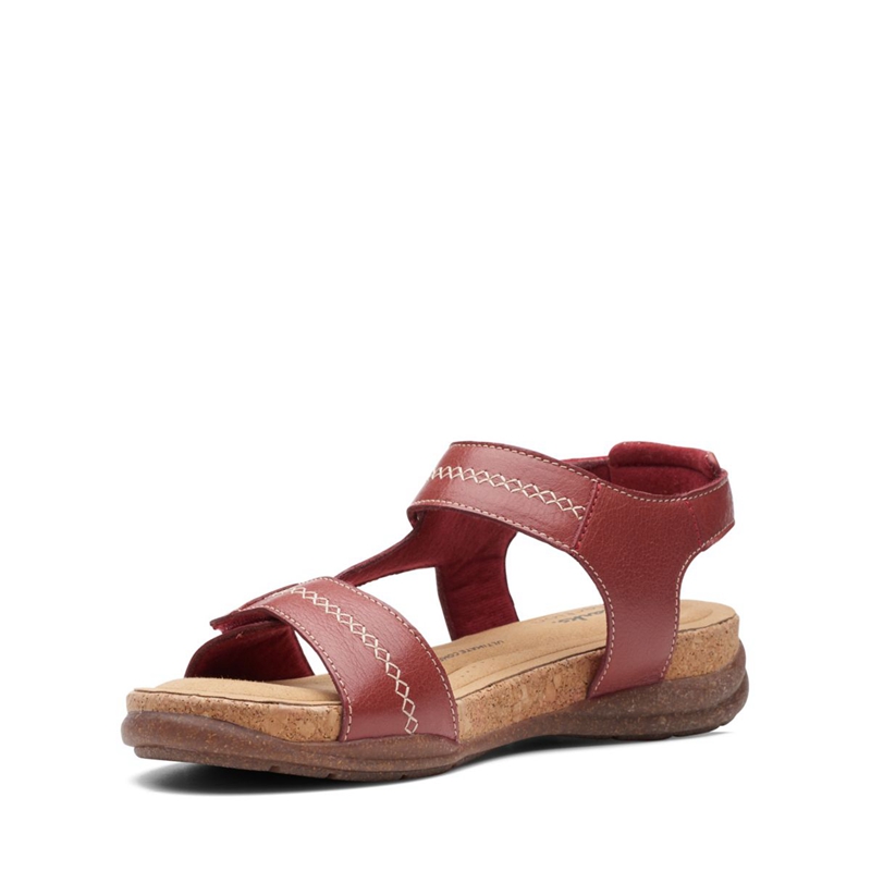 Red Women's Clarks Roseville Mae Red Leather Sandals | 8042617-SW