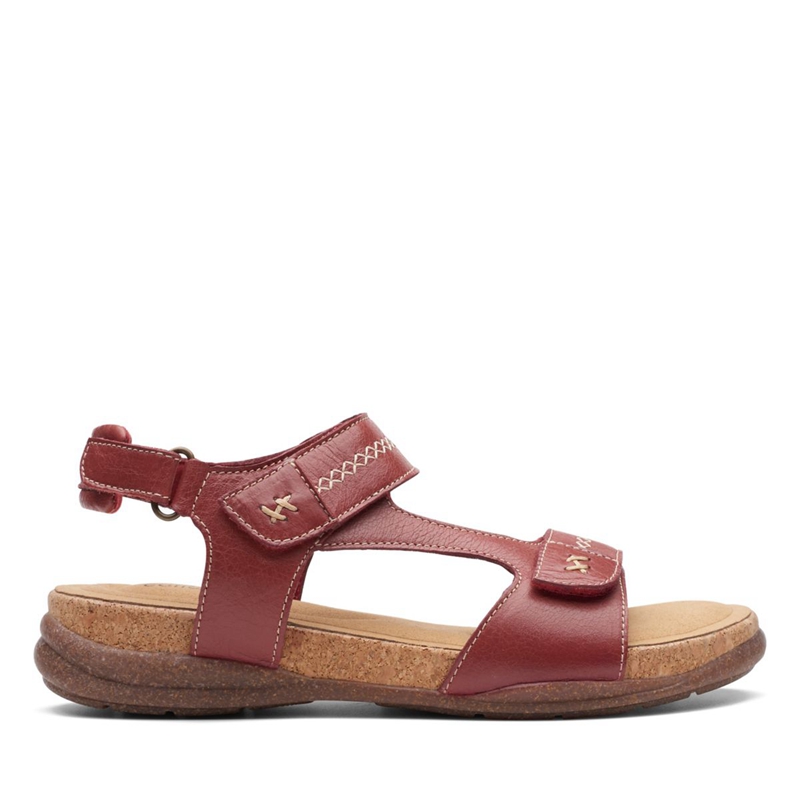 Red Women\'s Clarks Roseville Mae Red Leather Sandals | 8042617-SW