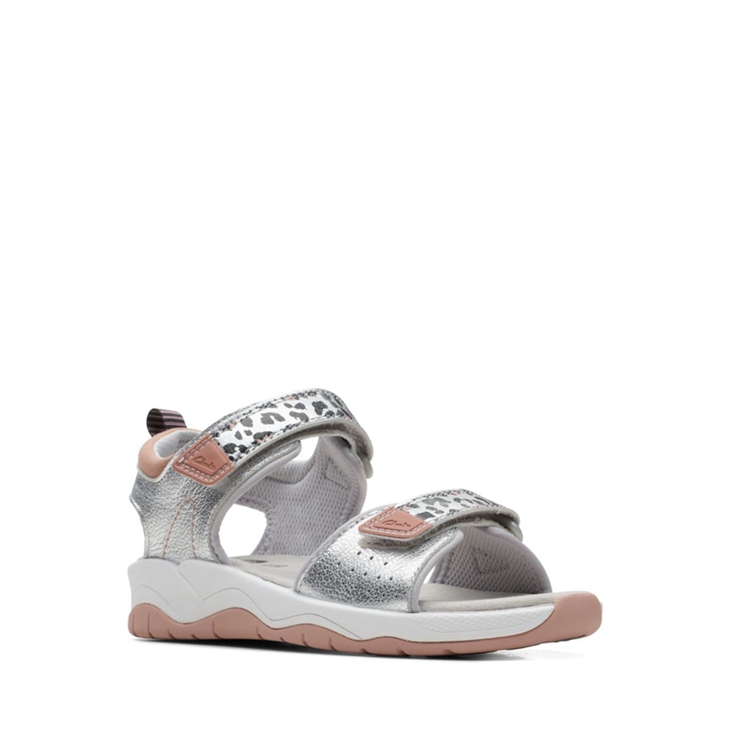 Silver Kids' Clarks Clowder Print Older Sandals | 9701854-DW