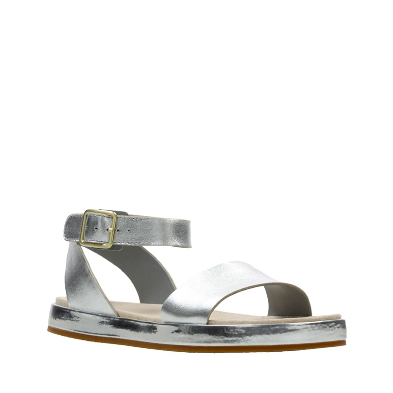 Silver Women's Clarks Botanic Ivy Silver Leather Sandals | 4830726-OH