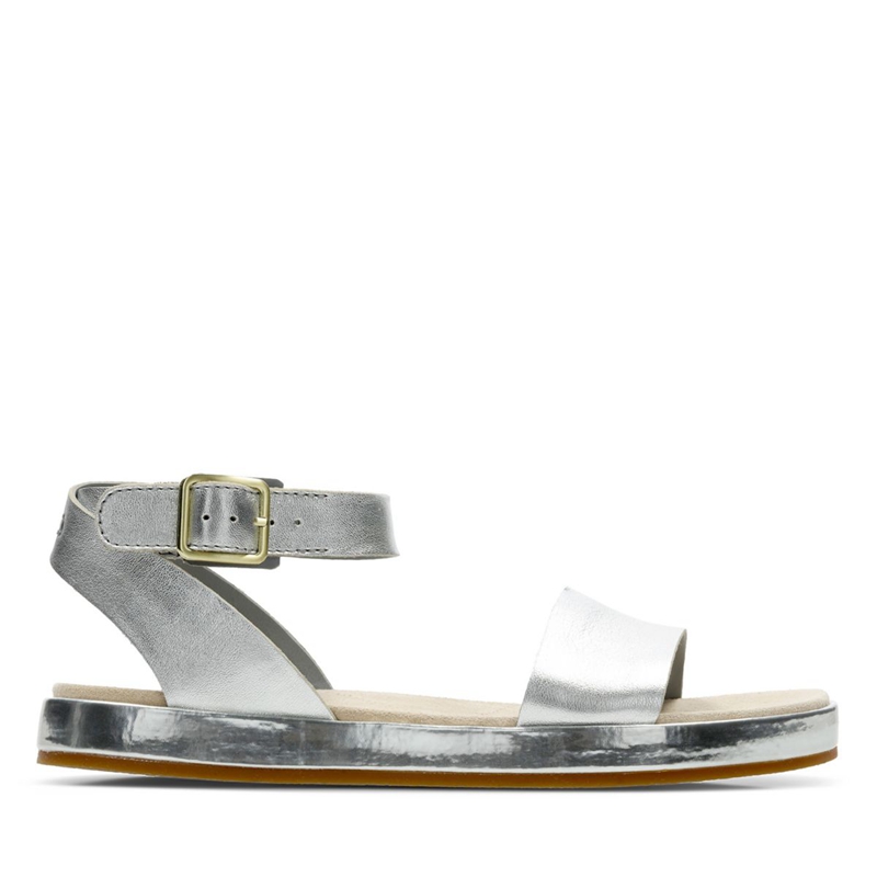 Silver Women\'s Clarks Botanic Ivy Silver Leather Sandals | 4830726-OH