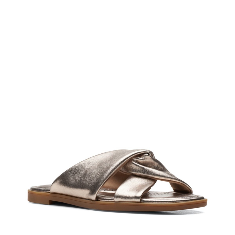 Silver Women's Clarks Reyna Twist Metallic Sandals | 6185039-WS