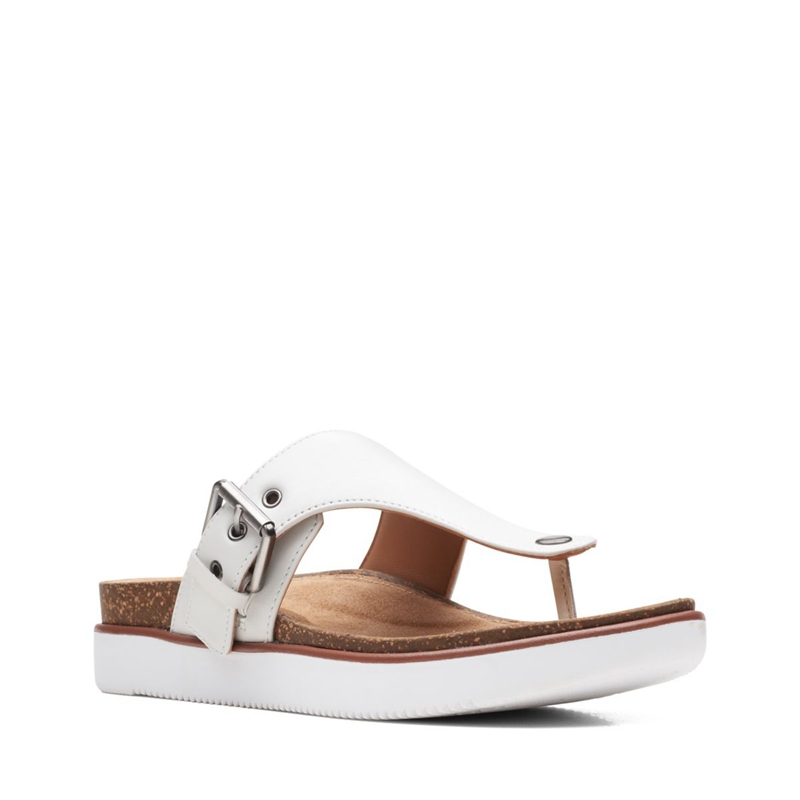 White Women's Clarks Elayne Step Leather Sandals | 3145087-YP