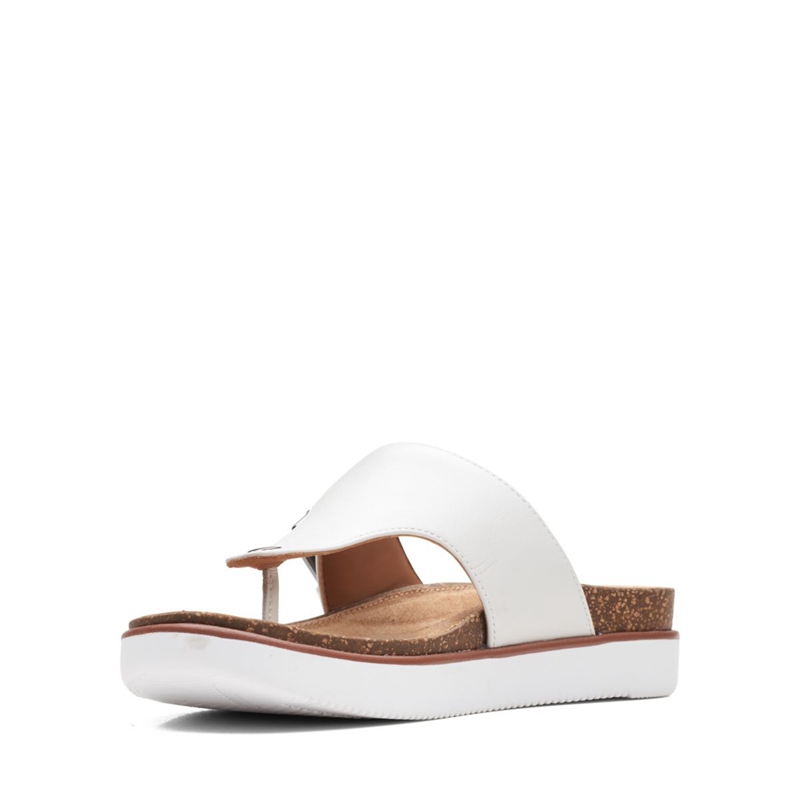 White Women's Clarks Elayne Step Leather Sandals | 3145087-YP