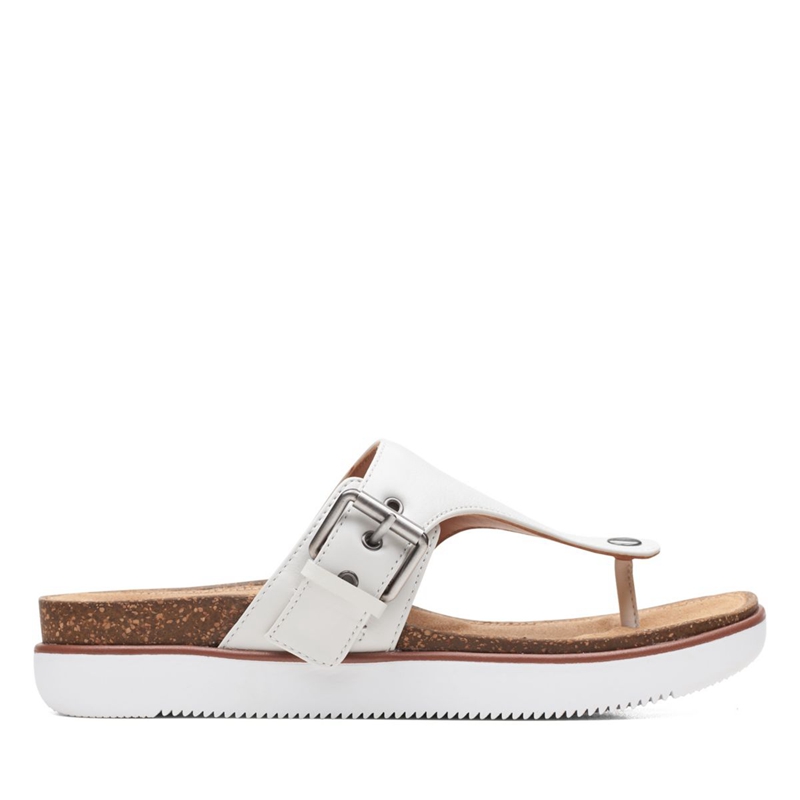 White Women\'s Clarks Elayne Step Leather Sandals | 3145087-YP