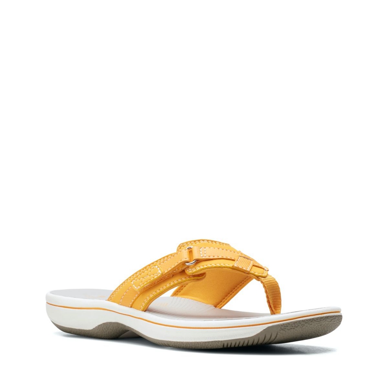 Yellow Women's Clarks BREEZE SEA Burnt Flip Flops | 7514930-VS