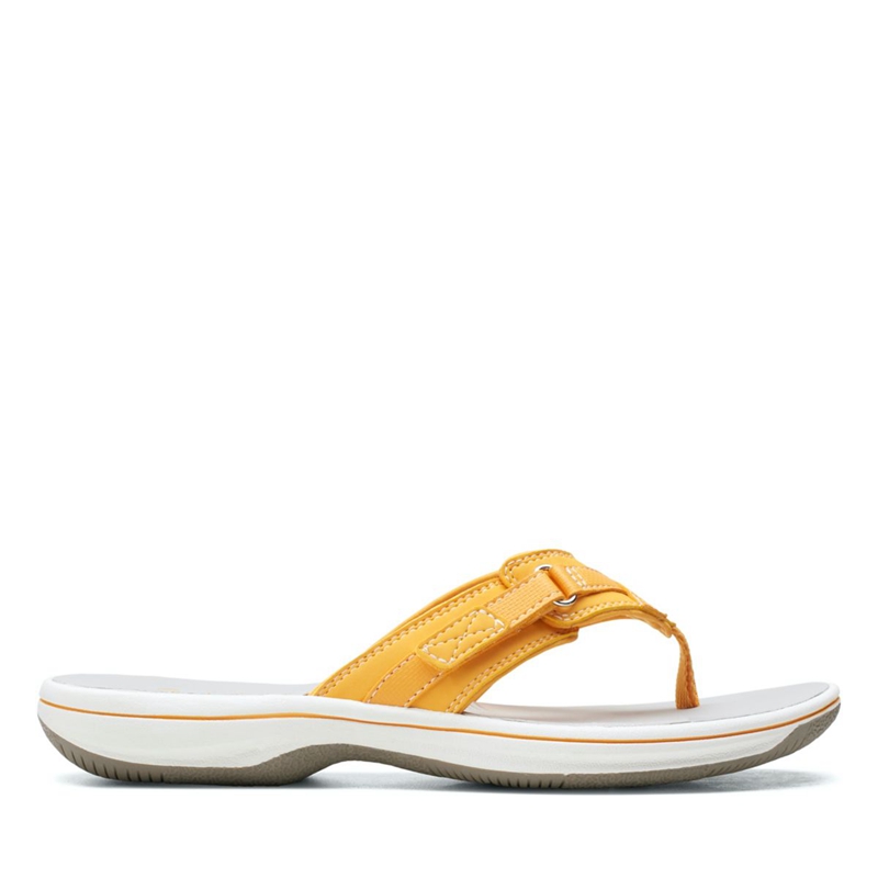 Yellow Women\'s Clarks BREEZE SEA Burnt Flip Flops | 7514930-VS